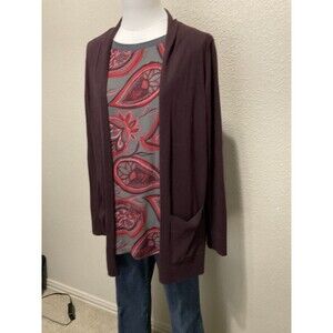 Loft, Women’s, Boyfriend Open-Front Cardigan With Pockets, Plum, Size: M